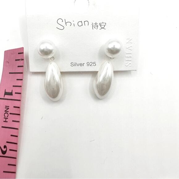 Shian Silver 925 Stud Post Pierced Earrings Pearl Drop Dangle NWT White Summer - Picture 3 of 10